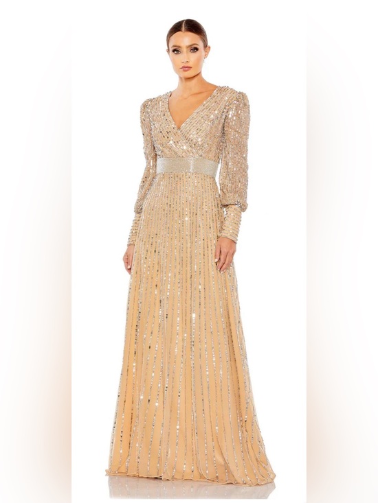 Mac Duggal Dresses & Skirts - Mac Duggal Sequin Embellished With Cuff Sleeves Gown Vanilla/Silver #5720